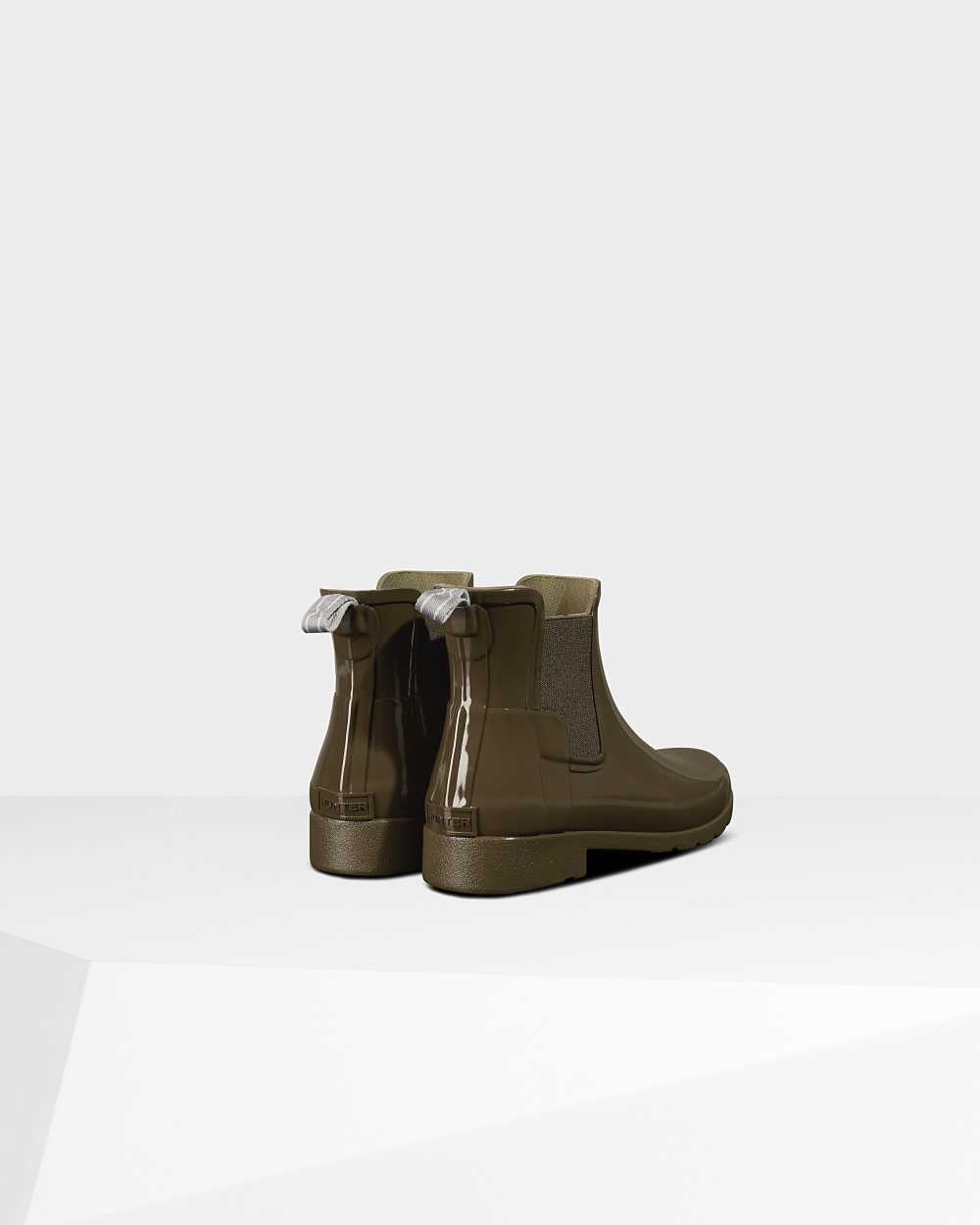 Hunter Refined Gloss Slim Fit Women's Chelsea Boots NZ-83778D Camo Green